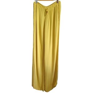Forever 21 Yellow Elastic Waist‎ Wide Leg Crepe Pull on Pants Size Large